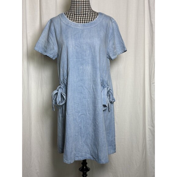 Loveriche Chambray Blue Distressed Side Tie Shift Dress Size Medium - Picture 1 of 5